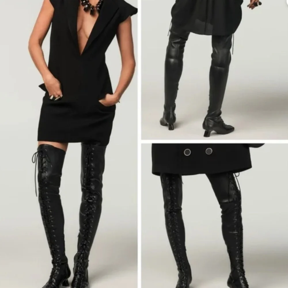 NEW RARE Zara x Stefano Pilati Leather Lace-up Thigh high Boots Over the knee